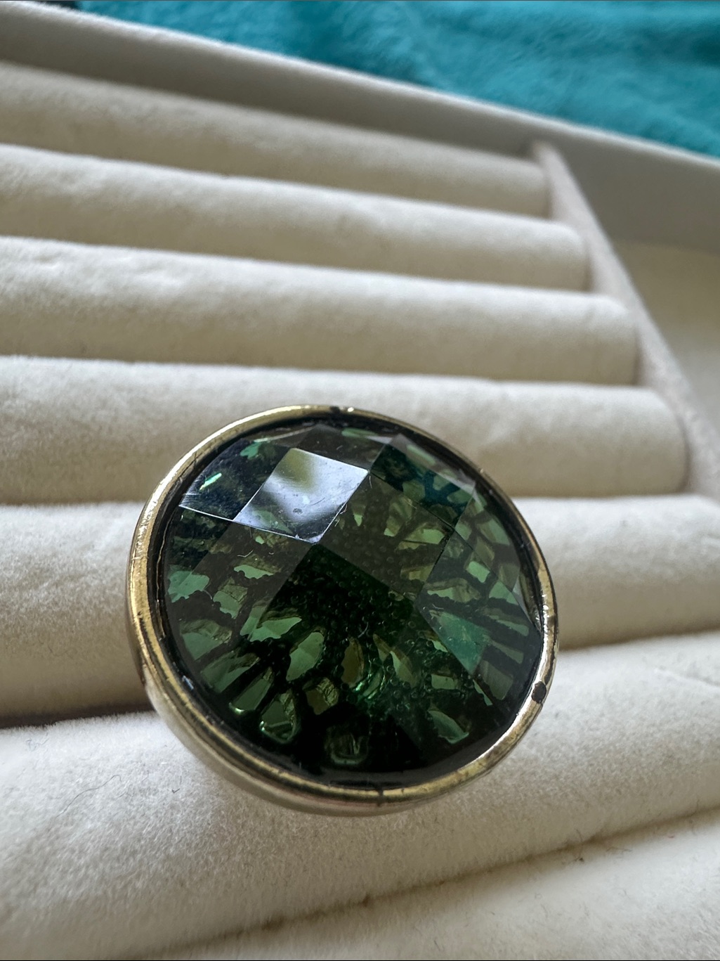 Vintage Large Green Faceted Glass Statement Ring